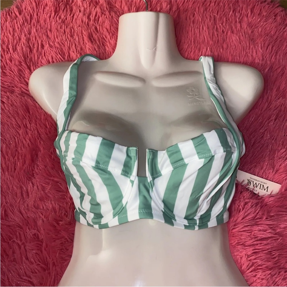 Victorias Secret Swim Full‎ Coverage Bikini Top 36D Green Stripes Underwire